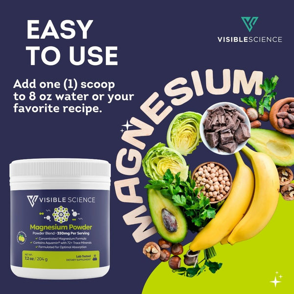 Visible Science Magnesium Powder - Magnesium Citrate & Aquamin Lemon-Lime Drink Mix - Relaxation & Muscle Support - 60 Servings