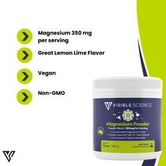 Visible Science Magnesium Powder - Magnesium Citrate & Aquamin Lemon-Lime Drink Mix - Relaxation & Muscle Support - 60 Servings