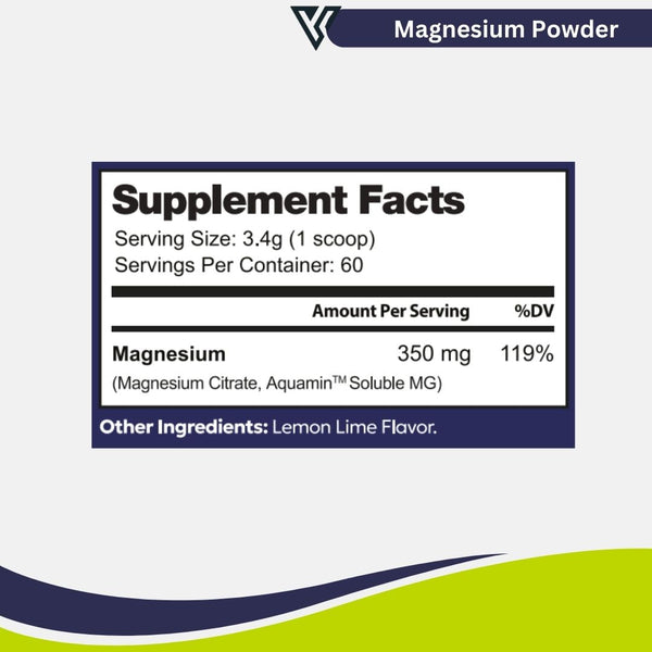 Visible Science Magnesium Powder - Magnesium Citrate & Aquamin Lemon-Lime Drink Mix - Relaxation & Muscle Support - 60 Servings