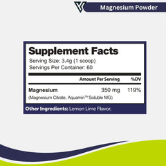 Visible Science Magnesium Powder - Magnesium Citrate & Aquamin Lemon-Lime Drink Mix - Relaxation & Muscle Support - 60 Servings