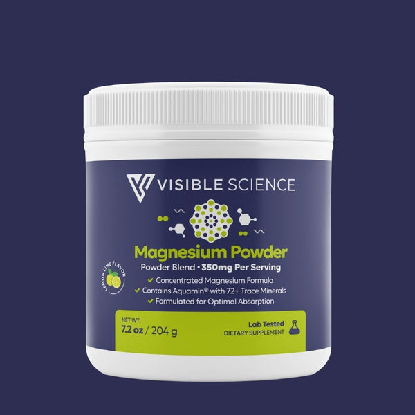 Visible Science Magnesium Powder - Magnesium Citrate & Aquamin Lemon-Lime Drink Mix - Relaxation & Muscle Support - 60 Servings