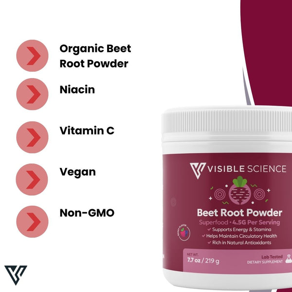 Visible Science Beet Root Powder - Organic Beetroot Nitric Oxide Drink Mix - Raspberry Acai Flavor for Circulation, Stamina & Energy - 30 Servings