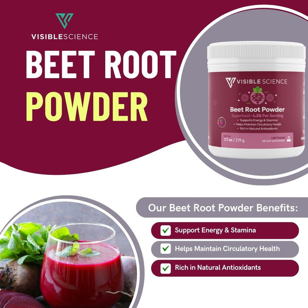 Visible Science Beet Root Powder - Organic Beetroot Nitric Oxide Drink Mix - Raspberry Acai Flavor for Circulation, Stamina & Energy - 30 Servings