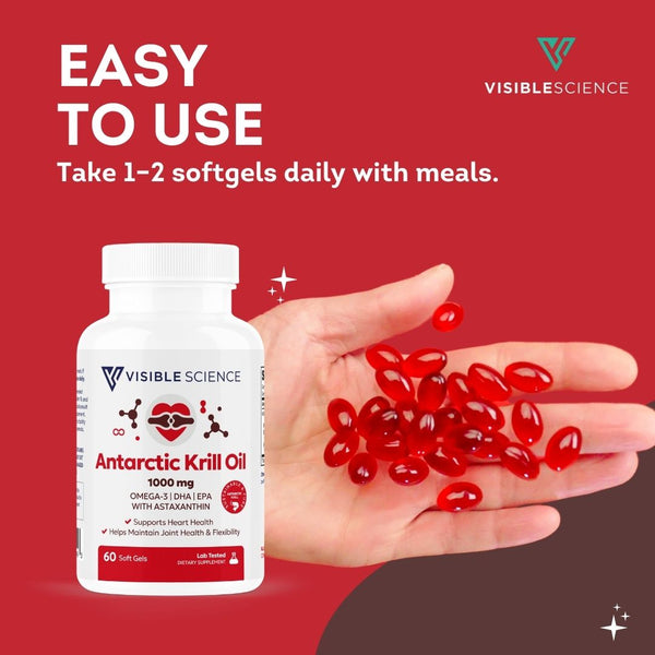 Visible Science Antarctic Krill Oil - Phospholipid Omega-3 EPA & DHA with Astaxanthin - No Fishy Aftertaste - Daily Softgels