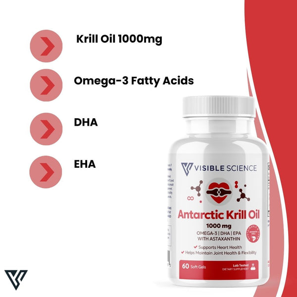 Visible Science Antarctic Krill Oil - Phospholipid Omega-3 EPA & DHA with Astaxanthin - No Fishy Aftertaste - Daily Softgels