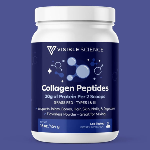 Visible Science Collagen Peptides - Unflavored Hydrolyzed Grass-Fed Collagen Powder - Type I & III Peptides - Skin, Hair, Nail & Joint Support