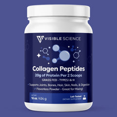 Visible Science Collagen Peptides - Unflavored Hydrolyzed Grass-Fed Collagen Powder - Type I & III Peptides - Skin, Hair, Nail & Joint Support
