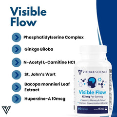 Visible Science Visible Flow - Nootropic Brain & Focus Supplement - Ginkgo Biloba, Bacopa Monnieri & Phosphatidylserine - Daily Capsules