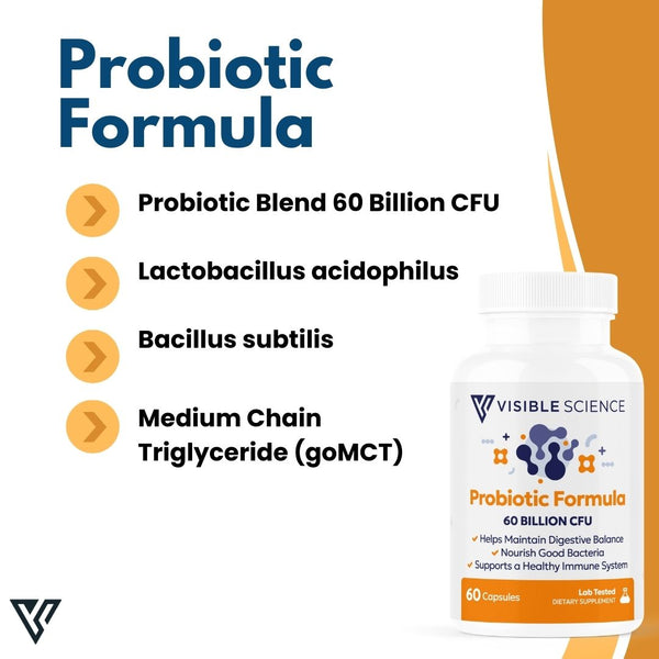 Visible Science Probiotic Formula - 60 Billion CFU Daily Probiotic with Prebiotic & MAKTREK Bi-Pass Delivery - Digestive & Gut Health Capsules