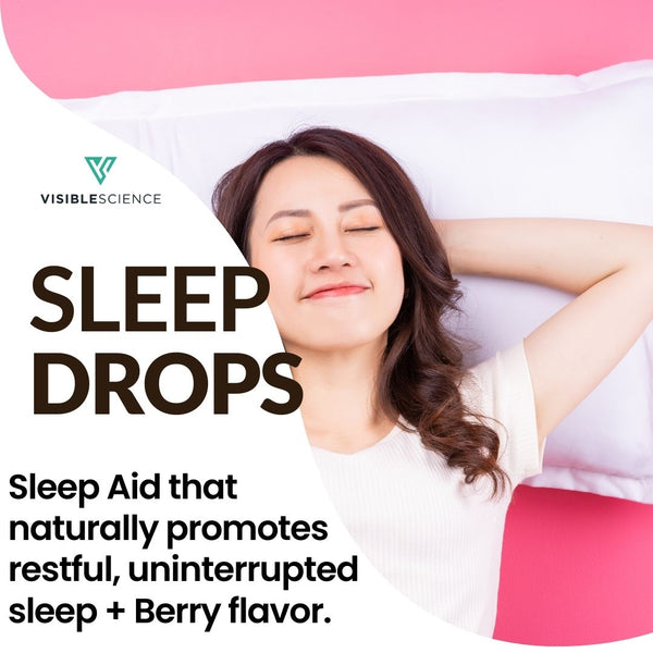 Visible Science Sleep Drops - Berry Flavor Liquid Sleep Support - Melatonin, Magnesium, Valerian & L-Theanine - Fast-Absorbing Drops - 2 fl oz