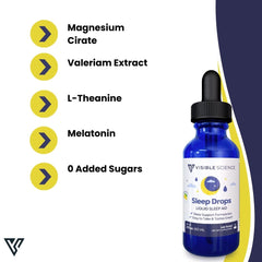 Visible Science Sleep Drops - Lemon Flavor Sugar-Free Liquid Sleep Support - Melatonin, Magnesium & Valerian - Fast-Absorbing Drops - 2 fl oz