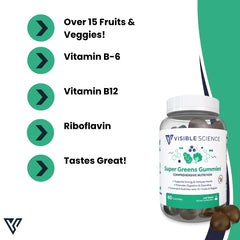 Visible Science Super Greens Gummies - 15 Plant Superfoods with B Vitamins - Strawberry Watermelon Daily Greens - 60 Gummies