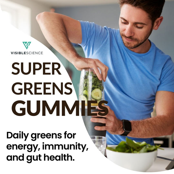 Visible Science Super Greens Gummies - 15 Plant Superfoods with B Vitamins - Strawberry Watermelon Daily Greens - 60 Gummies