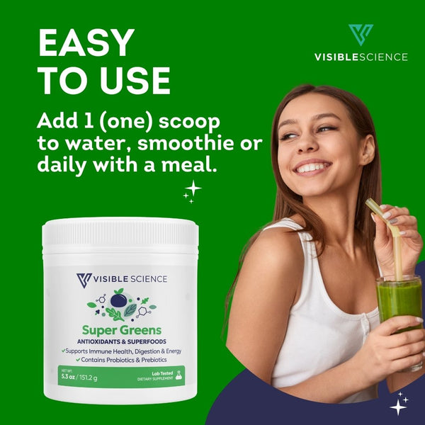 Visible Science Super Greens Powder - 17 Organic Superfoods with Probiotics - Citrus Punch Greens Drink Mix - 30 Servings