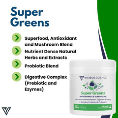 Visible Science Super Greens Powder - 17 Organic Superfoods with Probiotics - Citrus Punch Greens Drink Mix - 30 Servings