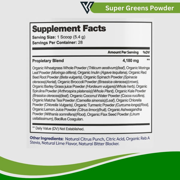 Visible Science Super Greens Powder - 17 Organic Superfoods with Probiotics - Citrus Punch Greens Drink Mix - 30 Servings