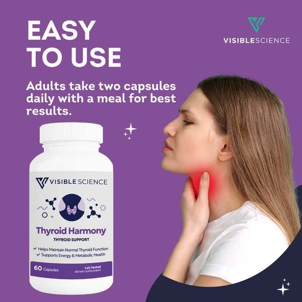 Visible Science Thyroid Harmony - Thyroid Support Supplement with Iodine, Selenium, Zinc, Ashwagandha & Schisandra - Energy & Metabolism - 60 Capsules