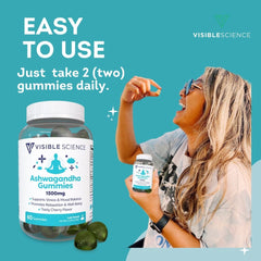 Visible Science Ashwagandha Gummies - Cherry Flavor with Vitamin D & Zinc - Stress, Mood & Calm Support - 60 Gummies