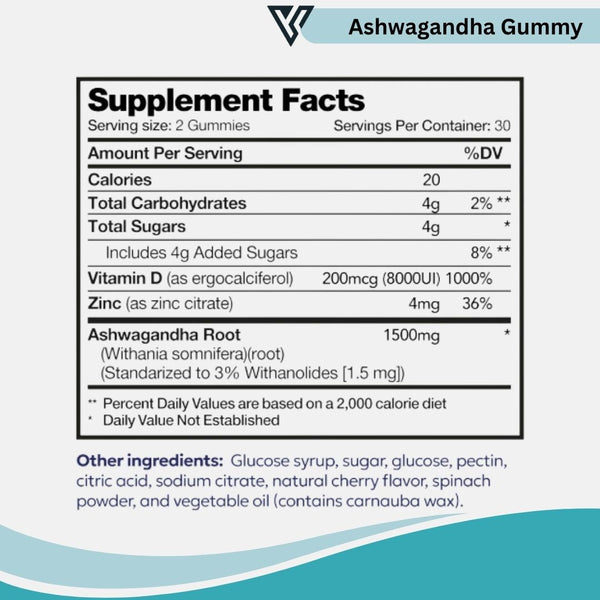 Visible Science Ashwagandha Gummies - Cherry Flavor with Vitamin D & Zinc - Stress, Mood & Calm Support - 60 Gummies