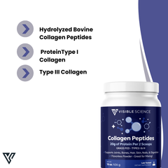 Visible Science Collagen Peptides - Unflavored Hydrolyzed Grass-Fed Collagen Powder - Type I & III Peptides - Skin, Hair, Nail & Joint Support
